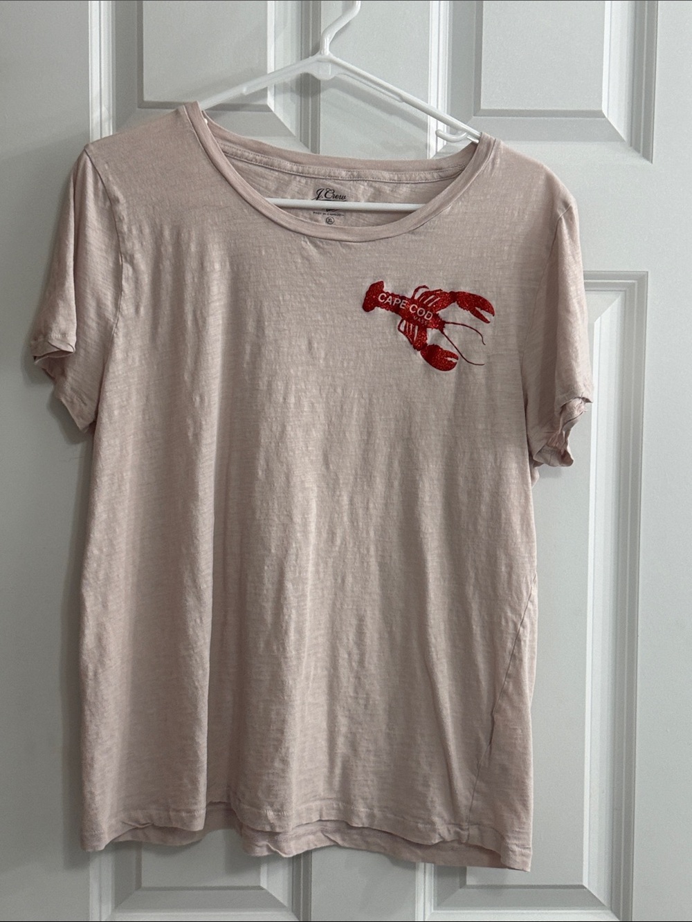 J. Crew Light Pink Short Sleeve Tee with Red Lobster Graphic
